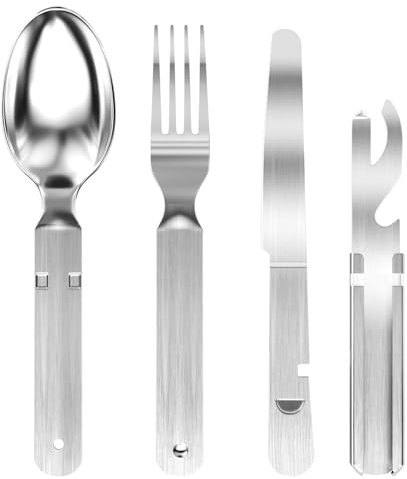 Ghazpmuk 4 Stück Campingbesteck Set, Edelstahl Reisebesteck für Outdoor, Picknick, Reisen, Spülmaschinenfest