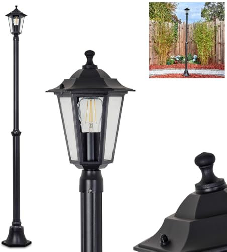HOFSTEIN Kandelaber Loria, Außenwegeleuchte aus Metall/Glas in Schwarz/Klar, Wegeleuchte im Vintage/Antik/Landhaus-Design für Garten, Außenbereich, Hof, Höhe 190 cm, 1 x E27, IP44