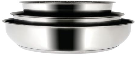 Sitram 716942 Juego de 3 sartenes ARPEGE 100% acero inoxidable Ø 20,24,28 cm - Cocina saludable porque SIN revestimiento antiadherente nocivo - Mango extraíble - Apto para todo tipo de fuegos