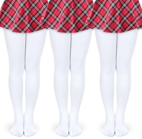 KOOOGEAR 3 Paar Kinder Ballettstrumpfhose Mädchen Strumpfhose Baby Elastisch Tanzstrumpfhose mit Fuß Gymnastik Strumpfhose (DE/NL/SE/PL, Alter, 8 Jahre, 12 Jahre, Regular, 3 Paar Weiße)