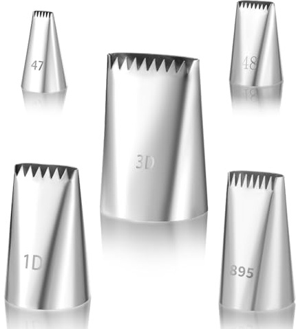 5 Pcs Basketweave Piping Tip Set Stainless Steel Icing Piping Nozzles Half Row Braided Flower Tube Tips Set Braided Decorating Tube Sets for Pastry Fondant Tools Cupcakes Cakes Cookies Decorating