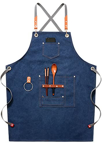 ETZRYSYB Grembiule da cucina in tela da cuoco, da donna, uomo, barista, barista, con tasche, per casa, barbiere, caffetteria, ristorante, protettivo (blu), Blu, Taglia unica
