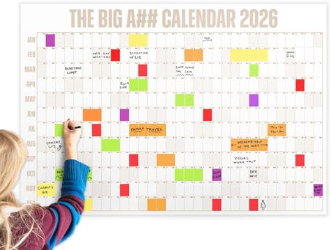 The Big A## Calendar Full-Year Wall Calendar – 2026 Dry-Erase – Includes 1 Marker & 100 Labels – Lightweight, Easy to Hang Yearly Calendar – Year at a Glance – Plan Big Goals & Adventures – Neutral