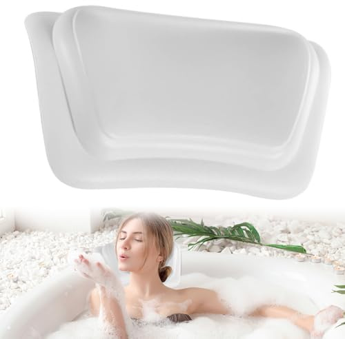 Cojín para bañera con ventosas negro, cómoda alfombrilla de burbujas para bañera y jacuzzi, almohada ergonómica para el cuello para bañera (blanco)
