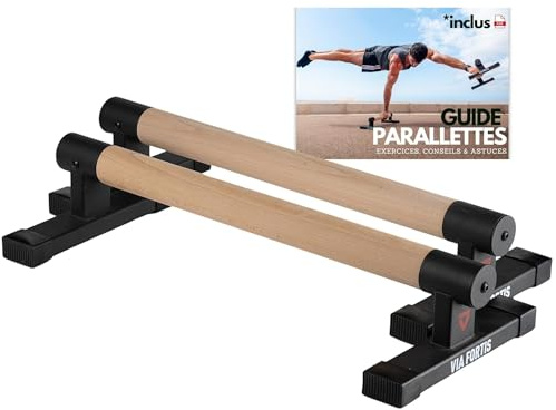 VIA FORTIS - Parallettes Basses Pro - Base Antidérapante - Barres Parallèles pour Calisthenics, Street Workout, Fitness, Gymnastique, Pompes, Dips - Accessoire de Musculation Léger - Capacité 500kg