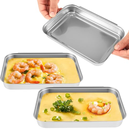 3Pcs Stainless Steel Breading Tray Stackable Interlocking Coating Tray Rectangular Dredging Pan Dishwasher and Oven Safe for Marinating Chicken Fish Baking Prep