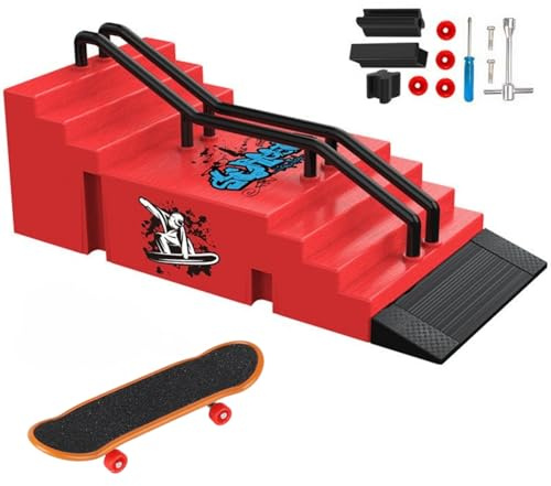 TriUnytion Finger skateboard och ramp tillbehörsset, mini fingerboard park kit gör-det-själv däck lastbil fingerskateboard ramp kit för pojkar och flickor present (F)