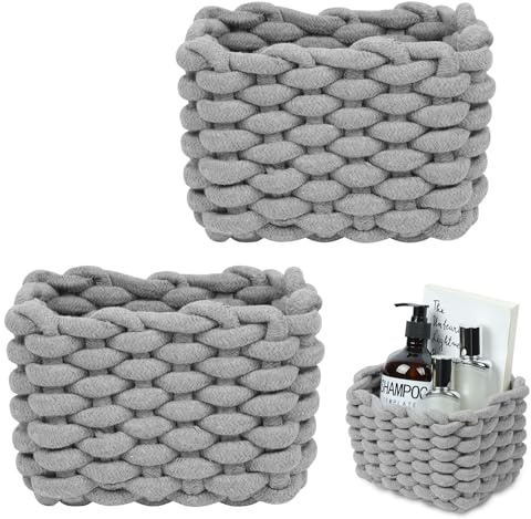 Aolso 2 Piezas Canastas de Almacenamiento Tejidas, Cesta Almacenamiento de Algodón para Bebés, Cesta Organizadoras Baño para Decorar la Habitación de un Bebé, Salones, Juguetes, Cambiador, Gris