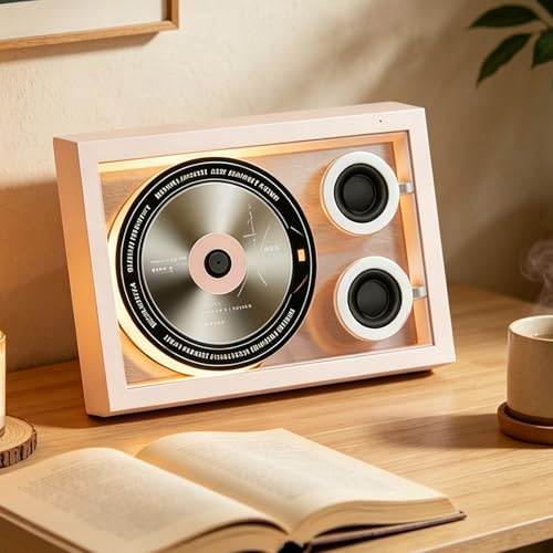 Lettore CD con design cornice fotografica decorativa, altoparlanti integrati e luce ambientale, compatibile con CD, CD-R, CD-RW, MP3 e WMA, per casa, ufficio e esposizione a parete white