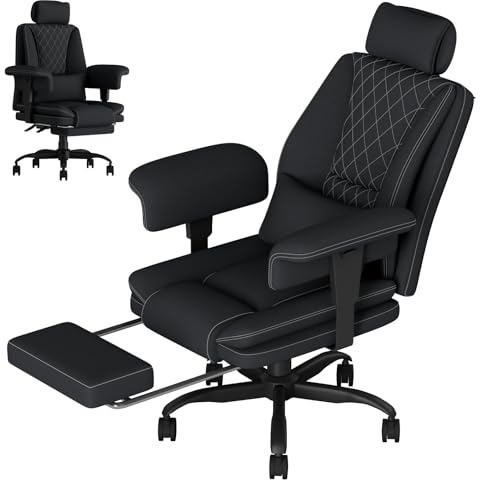 Submi Chaise Bureau Grande, Chaise de Bureau Ergonomique 200 KG avec Repose-Pieds, Fauteuil de Direction Robuste avec Dossier Haut, Chaise Gaming en Tissus Techniques avec Support Lombaire, Noir