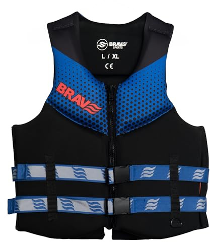 BRAVE SPORTS Gilet d'aide à la Flottabilité 50N Certifié pour Adulte – pour Jet Ski, Kayak, Paddle Surf – Néoprène + EPE – Fermeture Éclair, Sangles Réglables