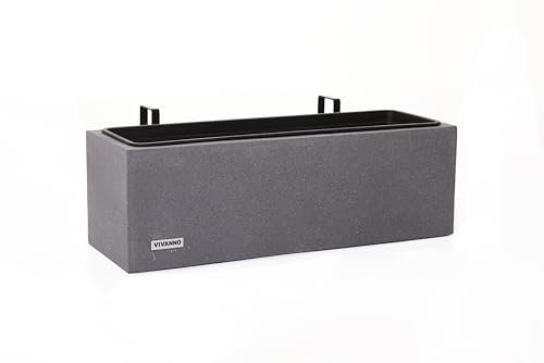 VIVANNO Balkonkasten Blumenkasten zum Aufhängen Fiberzement Milano Benno, Grau 22 x 62 x 21,5 cm