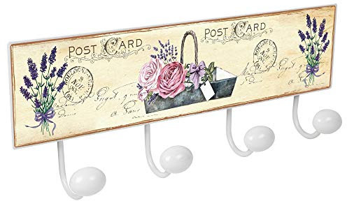 Lashuma 4er Garderobenleiste Handtuchhaken Größe 40x15,5 cm, Badezimmer Haken Leiste, Kleiderhaken Druck Blumengrüße