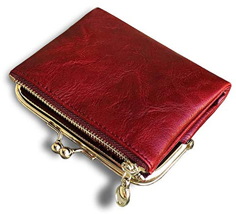 AOXONEL Damenbörse Kleine RFID Damen Kompakte Bifold Leder Vintage Münzbörse mit Reißverschluss und Kiss Lock, Rot/Ausflug, einfarbig (Getaway Solids), Small, RFID-Geldbörse