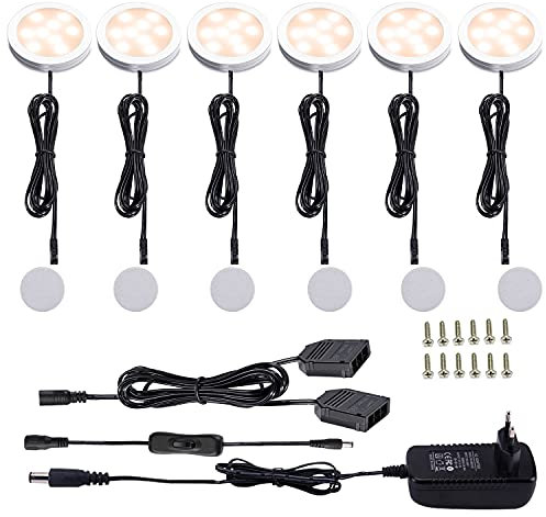 AIBOO Unterbauleuchte Küche LED Schrankbeleuchtung 6 Stück,Warmweiß Slim Bright Schranklicht Dimmbar Schrankleucht Schranklicht Vitrinenbeleuchtung für Küche,Badezimmer,Schlafzimmer