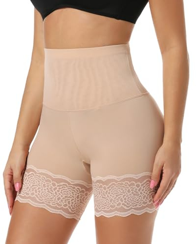 MISS MOLY Mujer Bragas Moldeadoras Braguitas Reductoras Pantalones Leggings Cortos de Seguridad Pantalón Antirozaduras de Cintura Alta sin Costuras Ropa Interior Slipshort Bóxer con Encaje