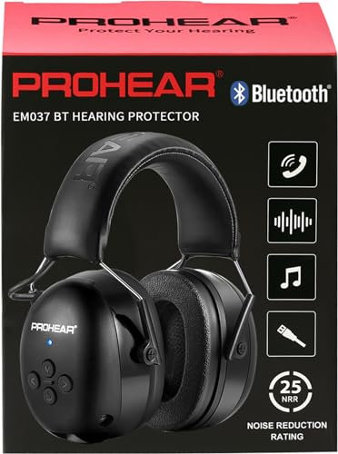 PROHEAR 037 Gehörschutz mit Bluetooth, BT 5.4-Technologie Kopfhörer mit Eingebautem Mikrofon und Lärmreduzierung für Mähen und Lärmintensive Freizeitaktivitäten, SNR 30dB, NRR25dB - Schwarz