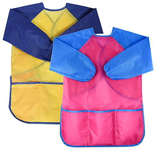 NiceLand Tablier Peinture Enfant,2 pcs Blouse Peinture Enfant Imperméable Tablier de Peinture Enfant,pour L'école Activités, Peinture, Cuisine, Coloriage, nourrissage- Age3-8 Ans