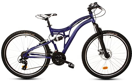 T&Y Trade 26 Zoll Kinder Jungen Mädchen Jugend Jungendfahrrad Herren Damen Fahrrad Kinderfahrrad Mountainbike MTB Rad Bike Vollfederung Vollgefedert Fully 21 Gang Scheibenbremse Mechanisch Tough BLAU