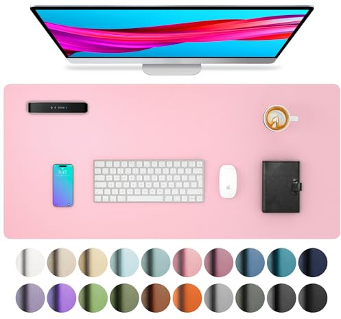 Aothia Leather Desk Pad Protector, Mouse Pad, Office Desk Mat, Non-Slip PU Leather Desk Blotter, Laptop Desk Pad, Waterproof Desk Writing Pad for Office and Home (23.6 x 13.7, Fairy Pink)