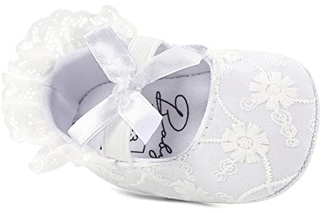 LACOFIA Chaussures Premier Pas Bébé Fille Chaussures Baptême Bowknot Princesse Douce Antidérapante Blanc 0-3 Mois