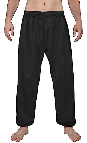 FitsT4 Sports Karate Pants 8oz Middleweight Elastic Waist Martial Arts Pants Perfect for Training or Competition Black, 3