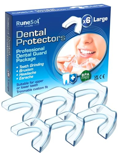 Runesol Ferula Descarga Bruxismo, 6 x Grande, Férulas Dental Moldeable, Protector Bucal para Dormir, Ferulas de Descarga para Bruxismo, Ferula Dental Noche, Funda Dientes, Felulas Bucales Dentales