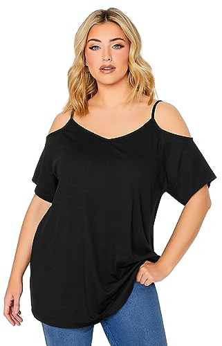 Yours Curve Cold Shoulder T-Shirt - Women's - Plus Size Curve Black