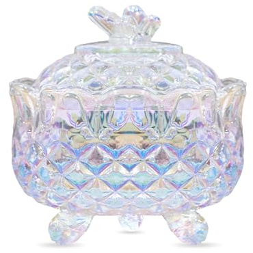Crystal Sugar Bowl with Butterfly lid, Royal Vintage Candy Dish Footed, Decorative Glass Jar Jewelry Box for Office Bathroom Wedding/Party, Women/Girls/Mothers Day Gifts, 10oz, Dazzling Colors