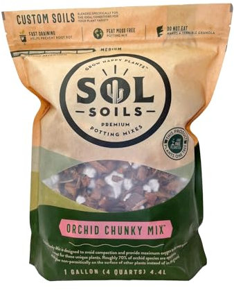 Sol Soils Chunky Orchid Potting Mix - 100% Peat-Free, Lightweight, and Aerated with Coconut Husk, Perlite & Recycled Forest Products for Fast Draining, Healthy Orchids - 1 Gallon