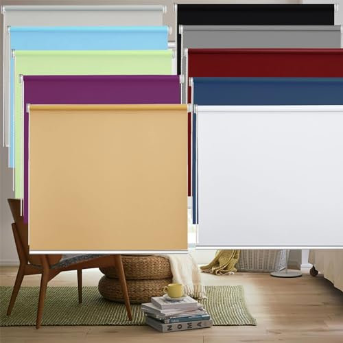 Klemmfix ohne Bohren Verdunklungsrollo 55 x 130 cm Einfache Installation ohne Bohren, Sonnenschutz Fensterrollo Seitenzugrollo mit Klemmträger, für Fenster und Tür, Dunkelblau