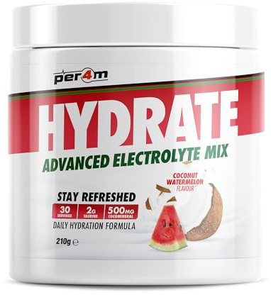Per4m Hydrate Electrolyte Mix Powder | 500mg Cocomineral to Replenish Essential Electrolytes | Muscle Function, Cardiovascular Health, Neurological Support | 210g (Coconut Watermelon)