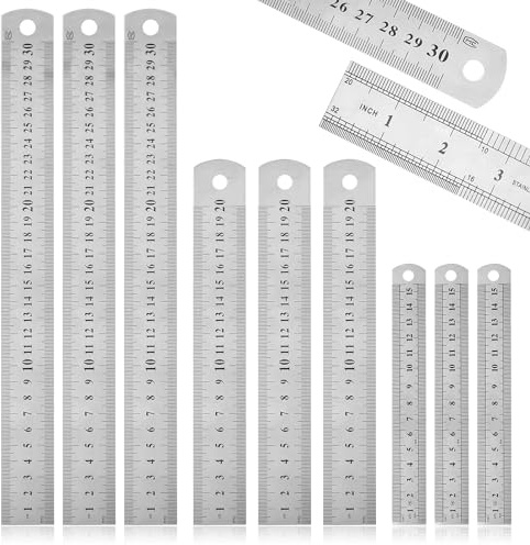 POPAPIE Stainless Steel Ruler Set,Metal Rulers Kit,Durable(15 20 30 cm)
