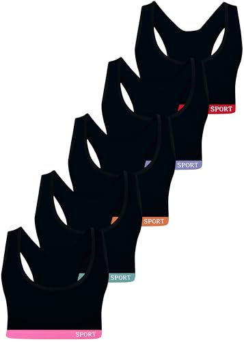 LOREZA ® 5 Mädchen Bustier Baumwolle BH Sport Bra (128-140, M5 - Breite Träger)