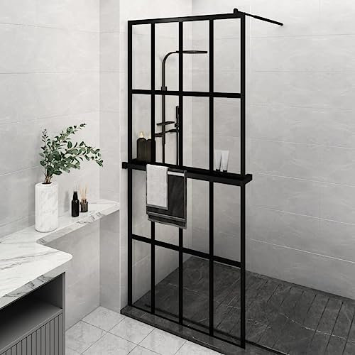 Gecheer Svart hylla duschvägg 90 x 195 cm ESG glas aluminium, A3185455