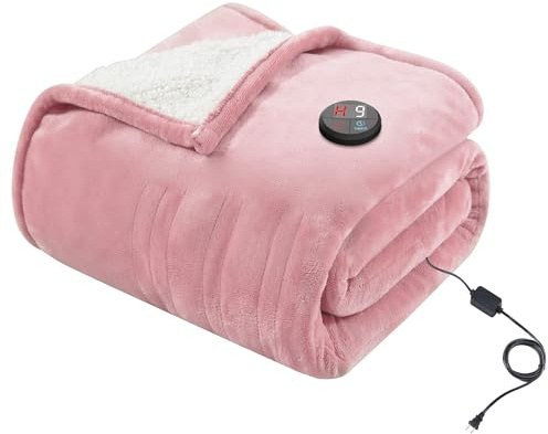 GOTCOZY Couverture Chauffante 130x180 cm - Couverture électrique à CommandeTactile avec 9H Arrêt Automatique 10 Réglages de Température Lavable en Machine(Rose)