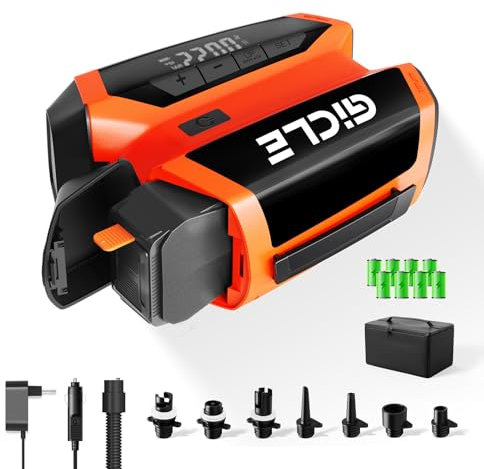 GICLE Akku Elektrisch Paddle Board Pumpe, 22PSI Sup Pumpe, mit 4000mAh herausnehmbarem Akku, 12V DC Fahrzeuganschlusskabel, Auto-Off und Kühlvorrichtung