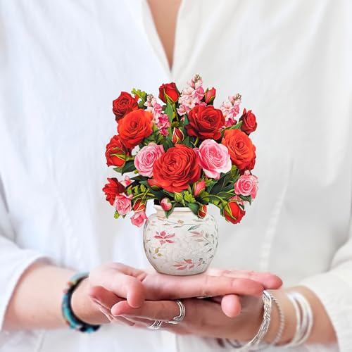 Freshcut Paper Blooming Roses 6 Inch Life-Sized 3D Pop Up Card – Anniversary, Valentine's Day, Mothers Day, Thank You, Gifts for Mom and Her – Includes Notecard and Envelope