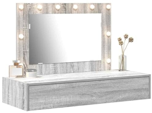 vidaXL Smyckebord med låda Grå 100 x 40 x 70 cm Konstruerat trä, Modern sminkbord, stiligt mittpunkt, praktiskt sovrum, rektangulär byrå med förvaring, elegant design