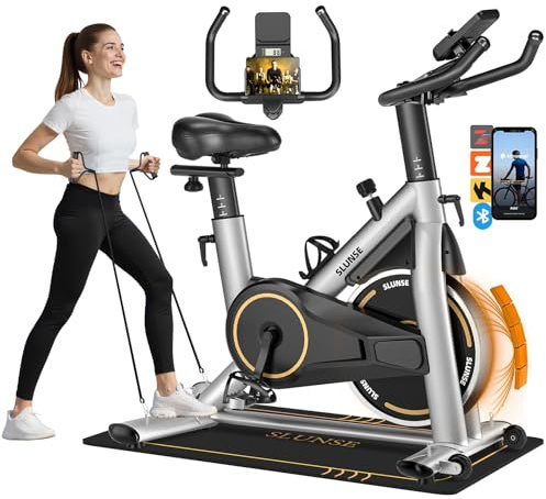 Exercise Bike, Silent Magnetic Resistance Stationary Bike for Home with App Compatible, Indoor Cycling Bike with Anti-Slip Mat, 350lbs Weight Capacity Upgraded Seat with Digital Monitor &Tablet Mount