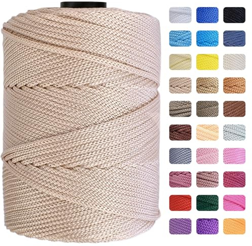 Maxee Macrame Yarn 3mm x200m,Premium Polyester Yarn 1er Pack (Each 230g/200m),100% Polypropylene for Crafts, Home Decoration, Carpets, Handbags, Bags, Hanging Bags, etc, with a Total of 31 Colours