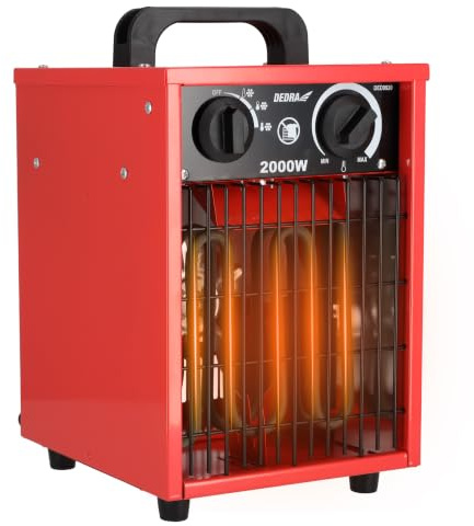 DEDRA Elektrisk värmefläkt, DED9920, 1 000 W/2 000 W, termostat, överhettningsskydd, 3 driftlägen, temperaturinställning, axialfläkt, metallhölje, kompakt