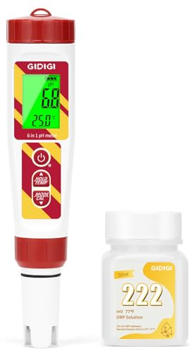 Misuratore orp pH 6 in 1, TDS EC Temperatura pH ORP Sale Tester con ORP 222mV Soluzione di calibrazione per piscina, spa, acqua potabile, idroponica, acquacoltura, trattamento delle acque,birra