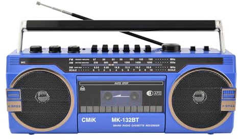 Bärbar Boombox CD-bandspelare, retro Bluetooth-kassettinspelare med AM/FM-radiohögtalare, klassisk 80-talsstil för familjesammankomster och resor