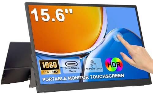 IBW 15.6 Portable Monitor Touchscreen, 1080P FHD IPS Travel Monitor with Tempered Glass, 10-Point Touch, Dual Speakers & Kickstand, USB-C HDMI External Monitor for Laptop MacBook Phone PS5 Switch