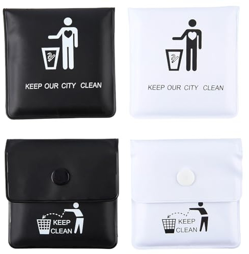CALFOVERA 4PCS 8.1 x 8cm PU Leather Ashtrays for Cigarettes Pocket Portable Pouch Compact Fireproof Outdoor Butt Disposal Bag Ash Case Tray with Snap Button for Men Outdoor Travel