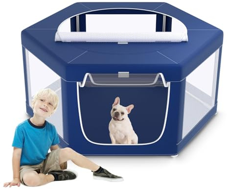 XVISHX 45x45 Inches Hexagonal Type Puppy Playpen, Dog Playpen for Puppies or Small Dogs, DogFence Pet Playpen for Indoor & Outdoor, Sturdy Safety Dog Pen with Thickened Fabric, Breathable Mesh