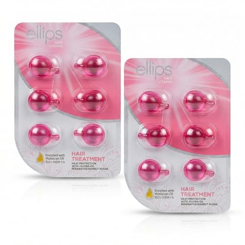 Ellips Hair Vitamin Trattamento Capelli Senza Risciacquo con Olio di Jojoba 12 Capsule (2 Confezioni da 6) - Siero Nutriente, Brillantezza, Protezione Calore, per Capelli Secchi e Danneggiati