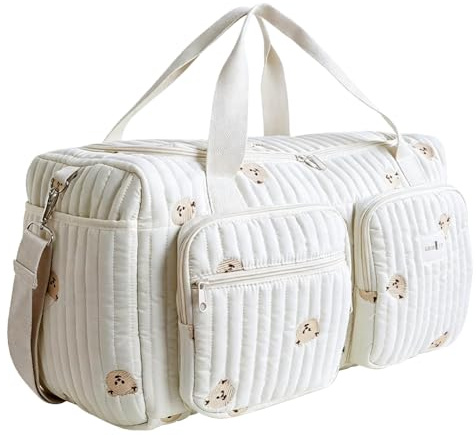 EUBSWA Stora skötväskor klinikväska födelse 48 × 22 × 26 cm, babyskötväskor, babyväska av bomull med broderi, på resan, födelse på sjukhus, resor, barnvagn