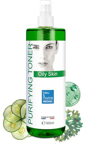 Bleumarine Bretania - Loción Tónica Facial Reguladora | Controla Grasa/Acné | Enriched con Té Verde/Pepino | Uso Diario/Post-afeitado | Unisex, Transparente, 500 ml